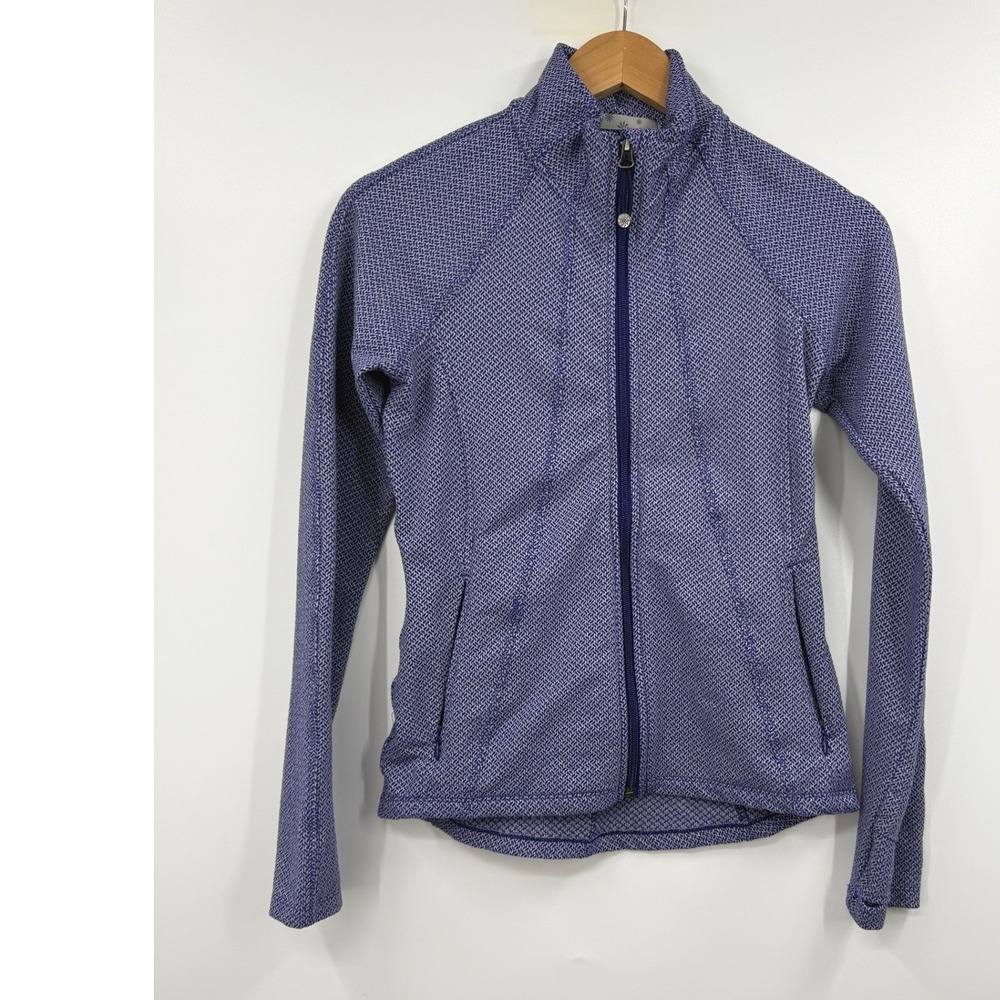 Athleta Jacket Full Zip Fitted Athletic‎ Running Activewear Blue Pattern XS